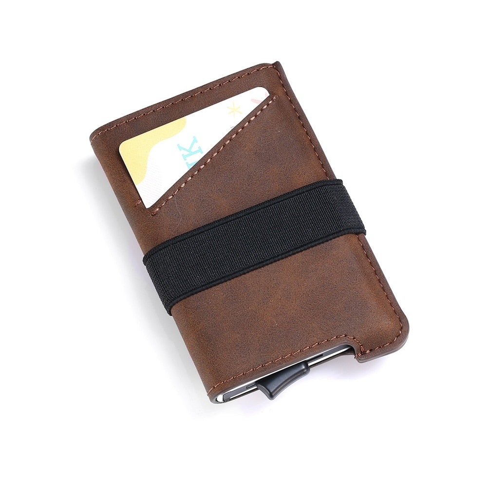 Luxury Brand Aluminum Business ID Bank Cardholder Mini PU leather RFID Blocking Wallet Men Women Credit Card Holders