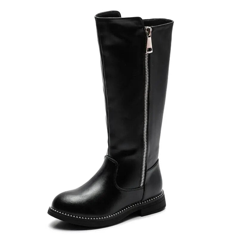 Kids Casual Shoes 2022 Autumn Winter Children Fashion Mid Calf Snow Boots Brand Black Shoes Girls Genuine Leather Fashion Boots