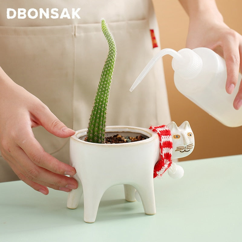 Cartoons Cat Flowerpot Animal Ceramic Flowerpot Cute Vase Cactus Succulent Plants Potted Flower Arrangement Home Decoration