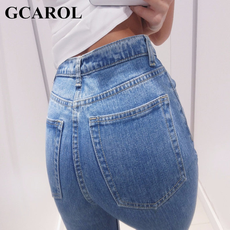 GCAROL Women High Waist Denim Jeans Vintage Slim Mom Style Pencil Jeans High Quality Basic Denim Pants For 4 Season