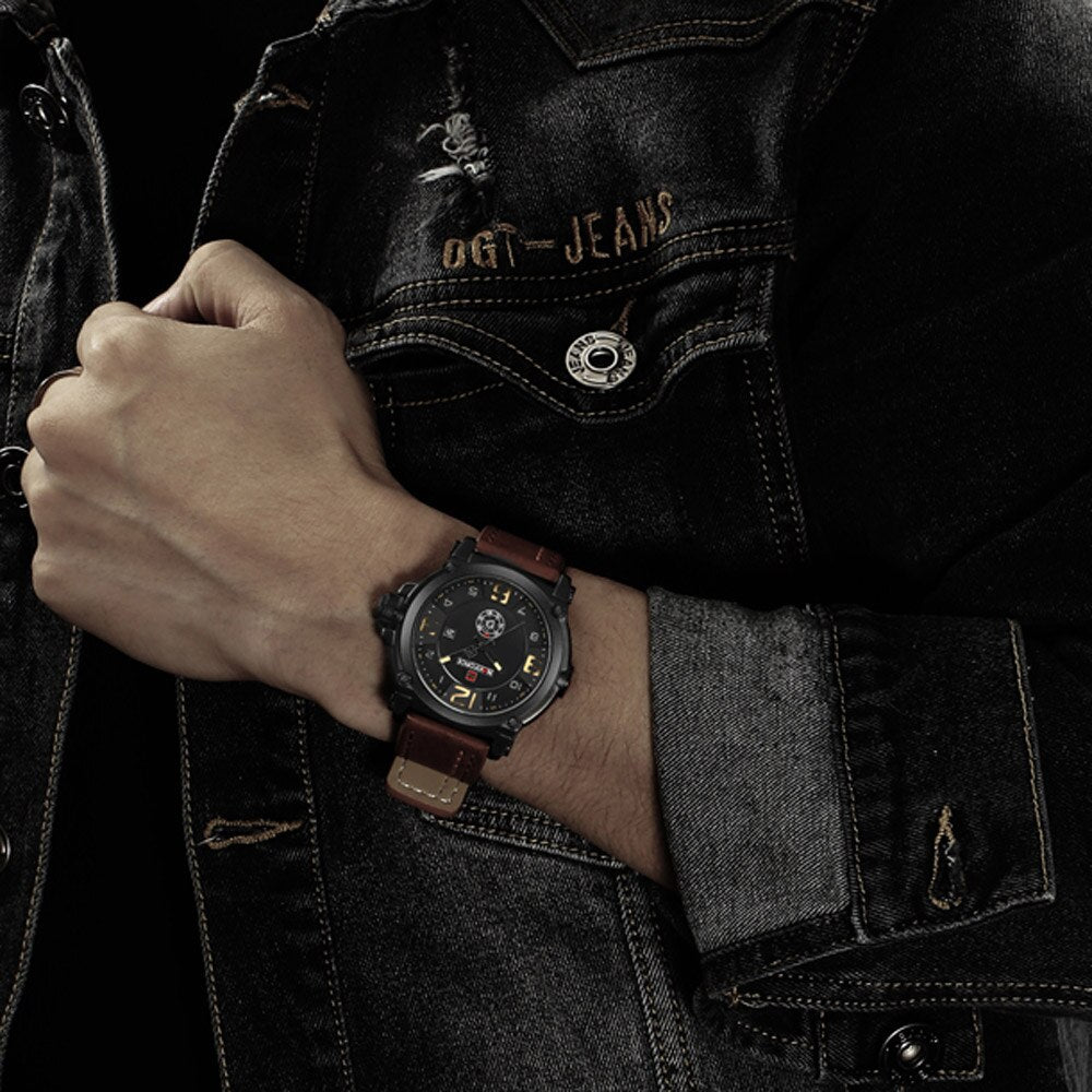 NAVIFORCE Mens Watches Top Brand Luxury Sport Quartz-Watch Leather Strap Clock Men Waterproof Wristwatch relogio masculino 9099