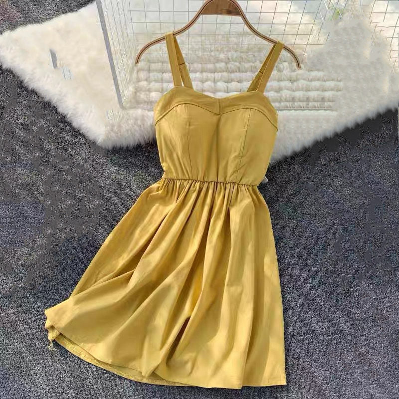 Marwin New-Coming Summer Solid Knee-Length Spaghetti Strap Strapless Dresses High Street Empire Style Party Holiday Dresses