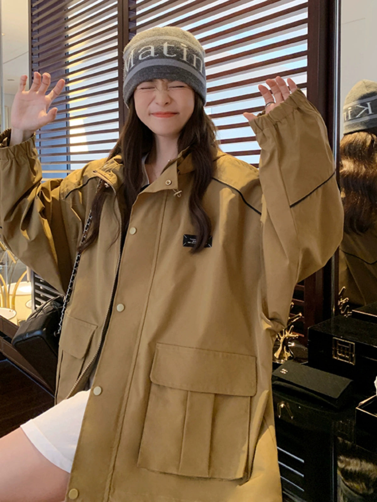 Khaki Shell Jacket Stylish Niche Loose Parka