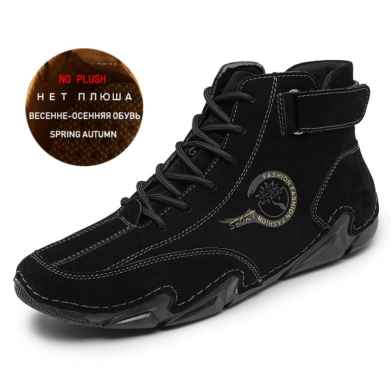 Men Winter Boots 2022 Warm Plush Genuine Leather Luxury High Top Sneakers Free Shipping Loafers Shoes Men Motorcycle Ankle Boots