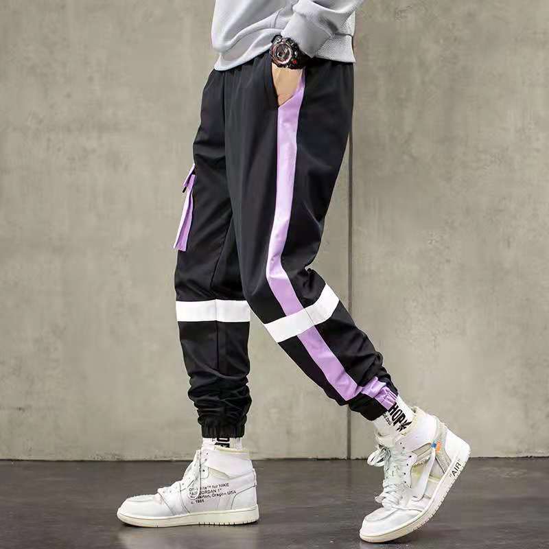 Korean Fashion Men's Cargo Pants Teenagers Casual Elastic Waist Long Pants Ankle-banded Harem Trousers Autumn Streetwear