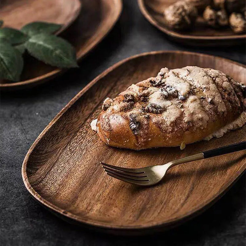 Whole Wood lovesickness Wood Irregular Oval Solid Wood Pan Plate Fruit Dishes Saucer Tea Tray Dessert Dinner Plate Tableware Set