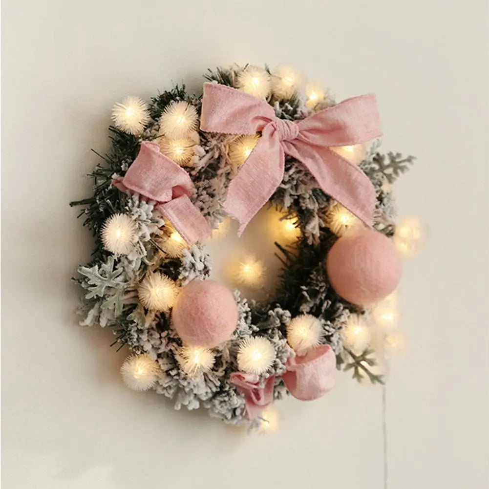 30CM Christmas Artificial Rattan Flower Door Hanging Wreath with String Light Wall Decoration for Home Festival Party #EW
