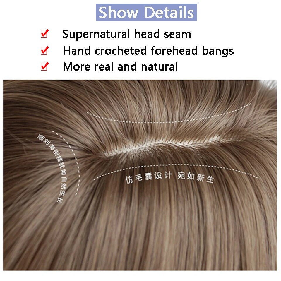 SHANGKE Synthetic Wigs For Women Daily Cosplay Long Water Wave  Lolita Wig With Bangs Cold Brown Heat Resistant Hair Bob Wig