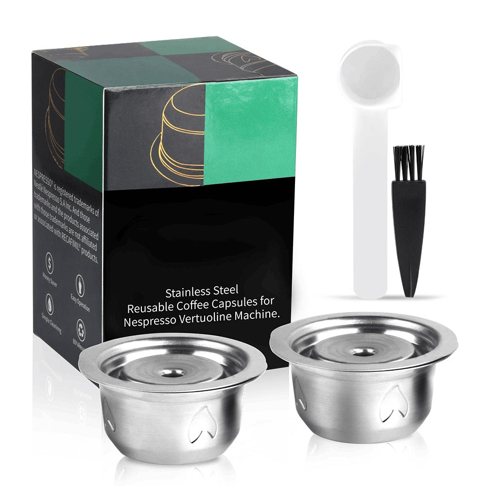 2 IN 1Reusable Vertuo Coffee Capsule Steel Stainless Metal for Nespresso Vertuoline Plus Machine Cream Coffee Filter