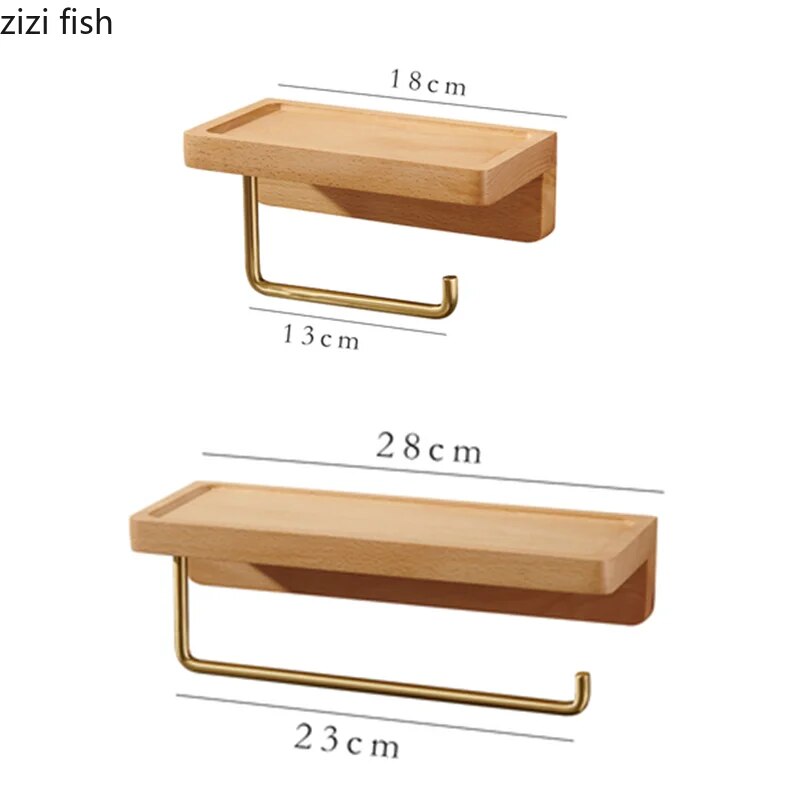 Toilet Roll Holder Brass Wood Napkin Holder Tissue Box Toilet Paper Holders Home Wall-mounted Storage Rack Paper Towel Holder
