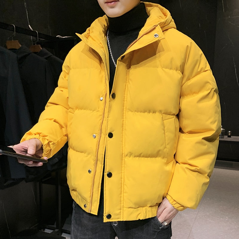 Tops 2023 Autumn Winter Men's Casual Hooded Bread Cotton-Padded Jackets Solid Color Outwear Thick Parkas Loose Warm Coat Clothes