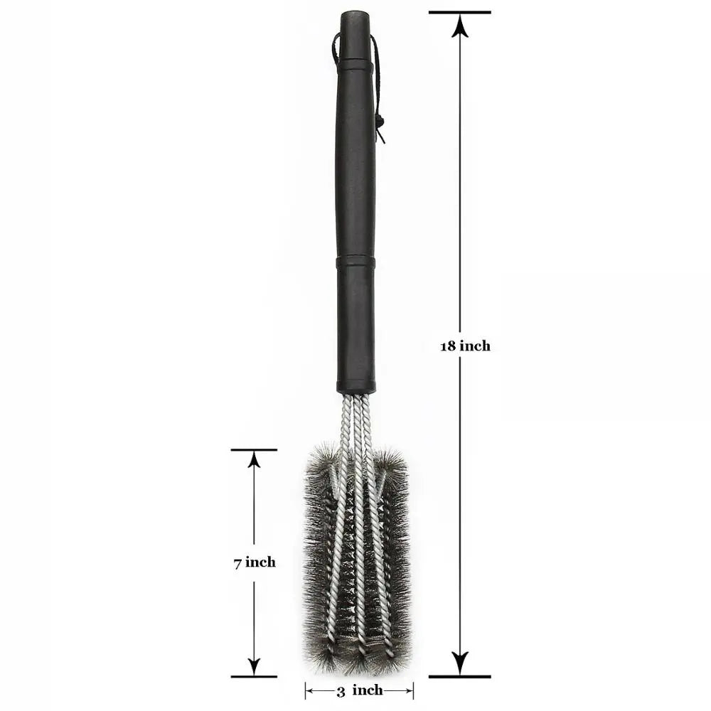 18 inch Grill Cleaning Brush BBQ Tool Grill Brush 3 Stainless Steel Brushes In 1 Cleanin Bbq Accessories Best Cleaner Barbecue