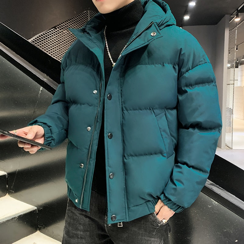 Tops 2023 Autumn Winter Men's Casual Hooded Bread Cotton-Padded Jackets Solid Color Outwear Thick Parkas Loose Warm Coat Clothes