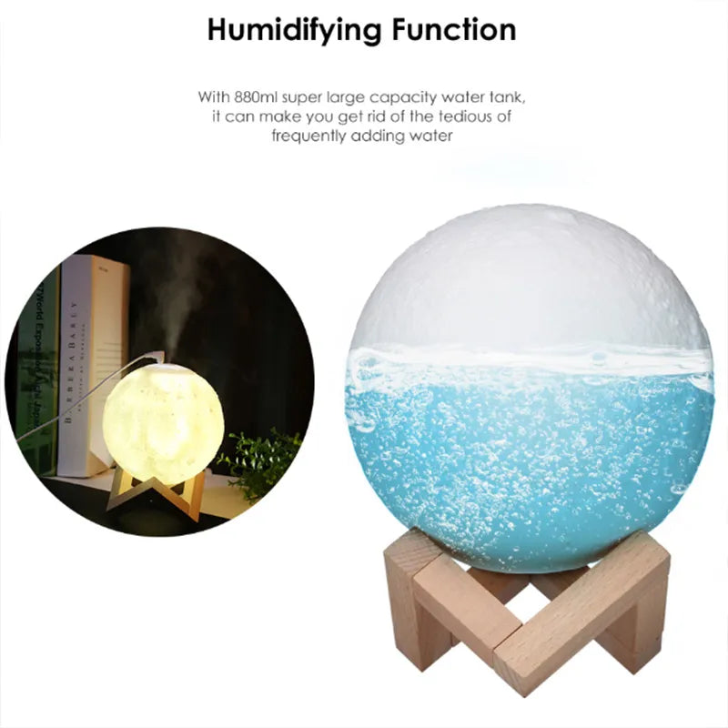 880ml Large Air Humidifier Aroma Essential Oil Aroma Diffuser 3d Led Moon Light USB Aromatherapy Diffuser For Christmas Gift