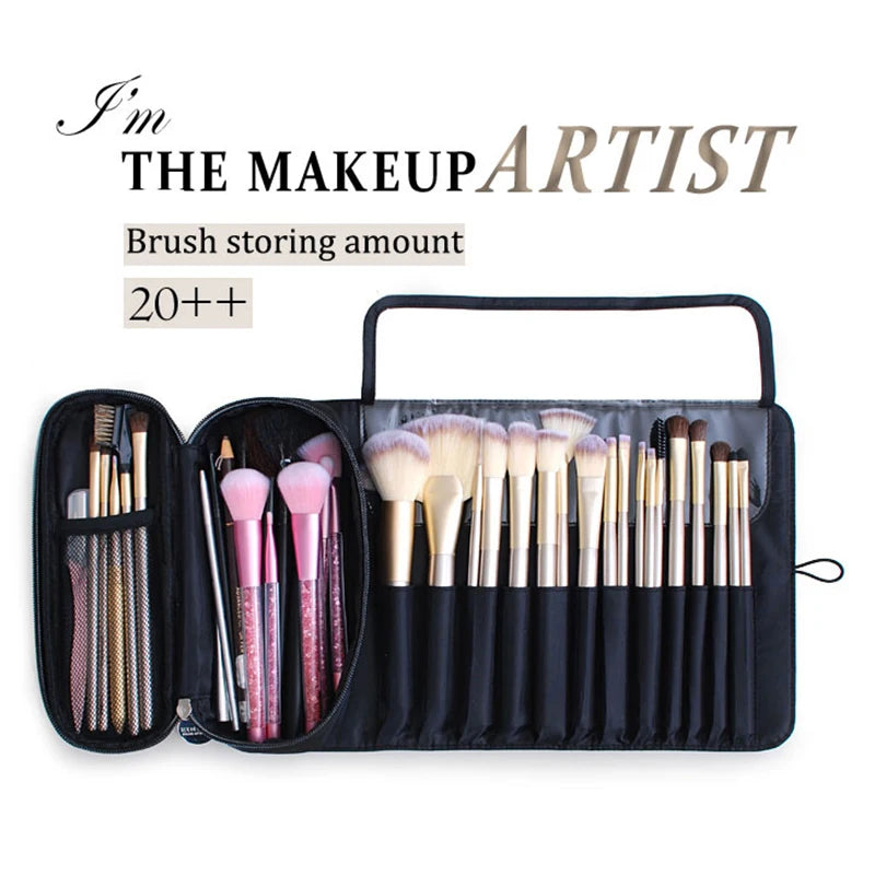 Makeup Bag Women's Cosmetic Brush Bag Travel Organizer Makeup Brushes Fold Tools Rolling Bags Waterproof Nylon Makeup Case