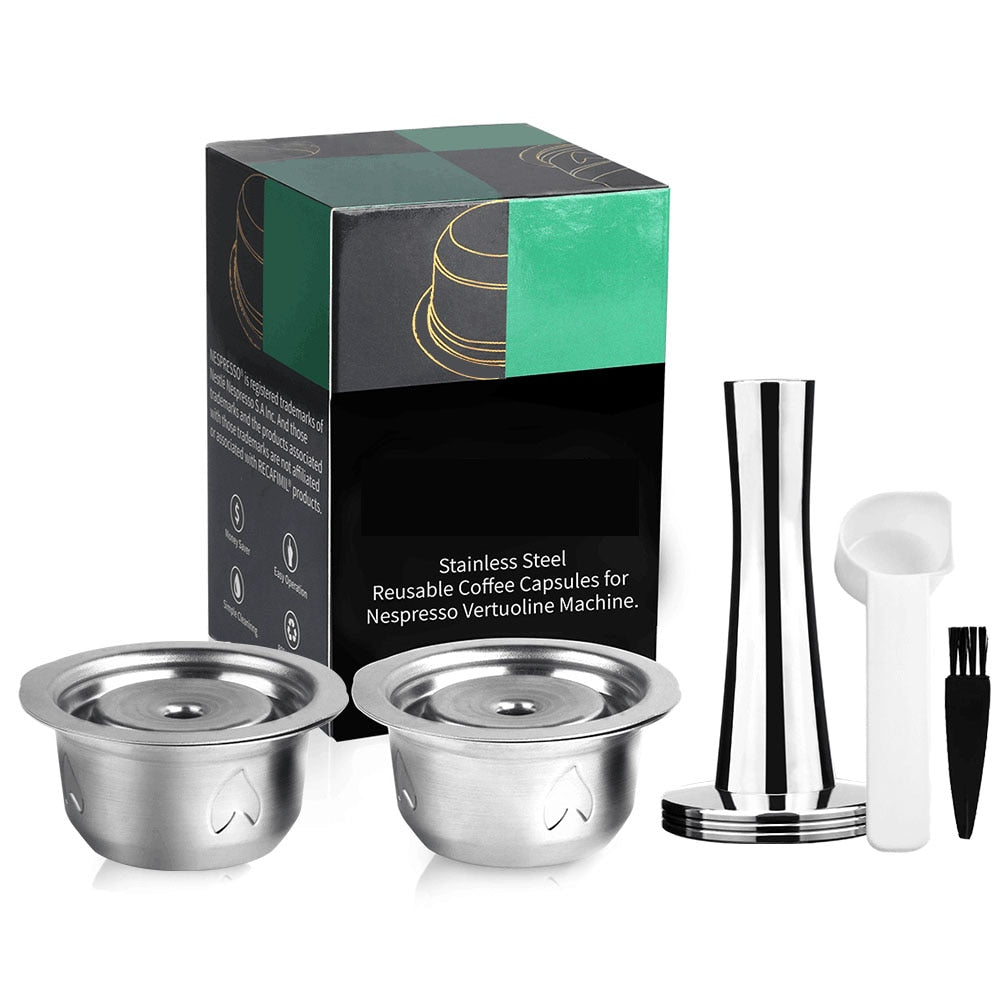 2 IN 1Reusable Vertuo Coffee Capsule Steel Stainless Metal for Nespresso Vertuoline Plus Machine Cream Coffee Filter