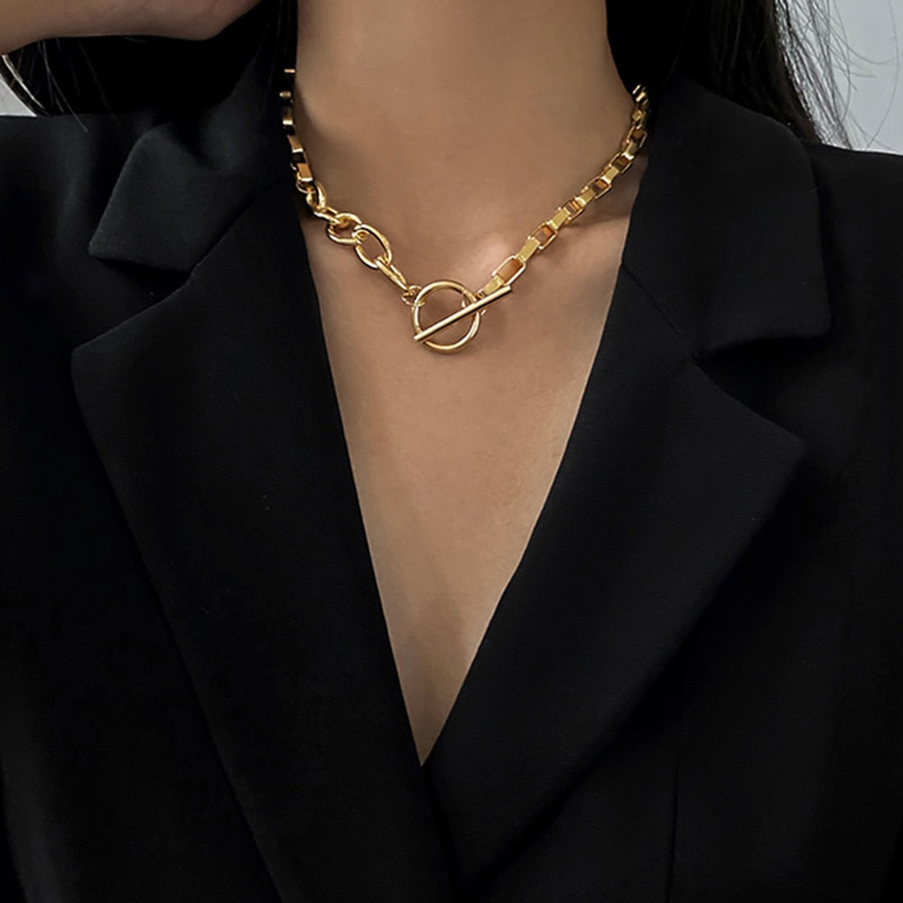 Vintage Geschnitzt Münze Dicke Kette OT Schnalle Halskette Bohemian Punk Metall Münze Kragen Halsband Halskette Mode Frauen Punk Schmuck