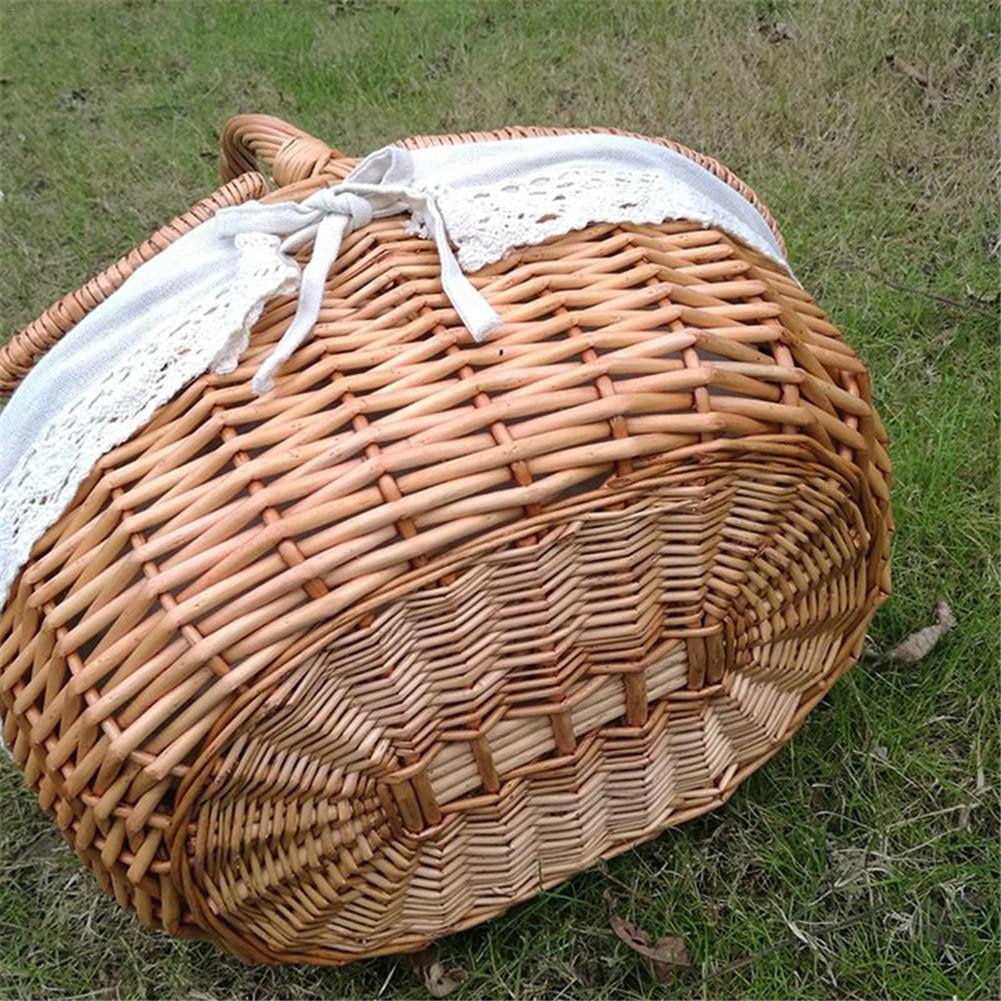 Wicker Willow Woven Vintage Camping Handle Shopping Food Fruit Picnic Basket