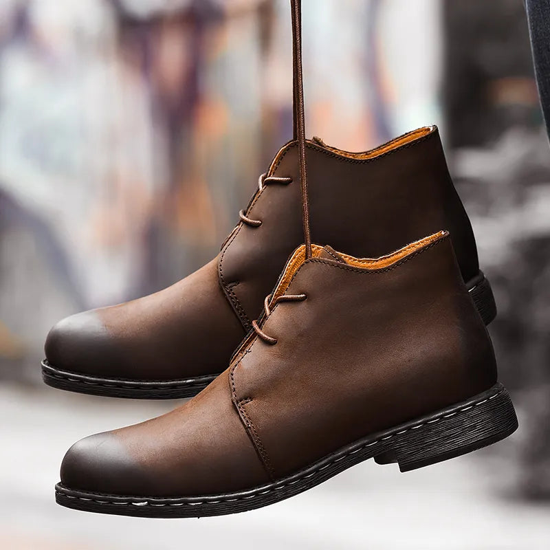 Handmade Men Boots Genuine Leather Men Snow Leather Boots WaterProof Work Safety Winter Ankle Boots Shoes