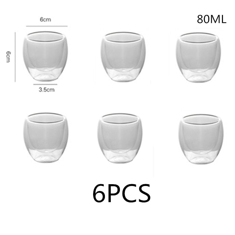 2-4-6Pcs/set  80/250/350/450ML Double Wall Glass Cup Transparent Handmade Heat Resistant Tea Drink Cups Espresso Coffee Cup Set