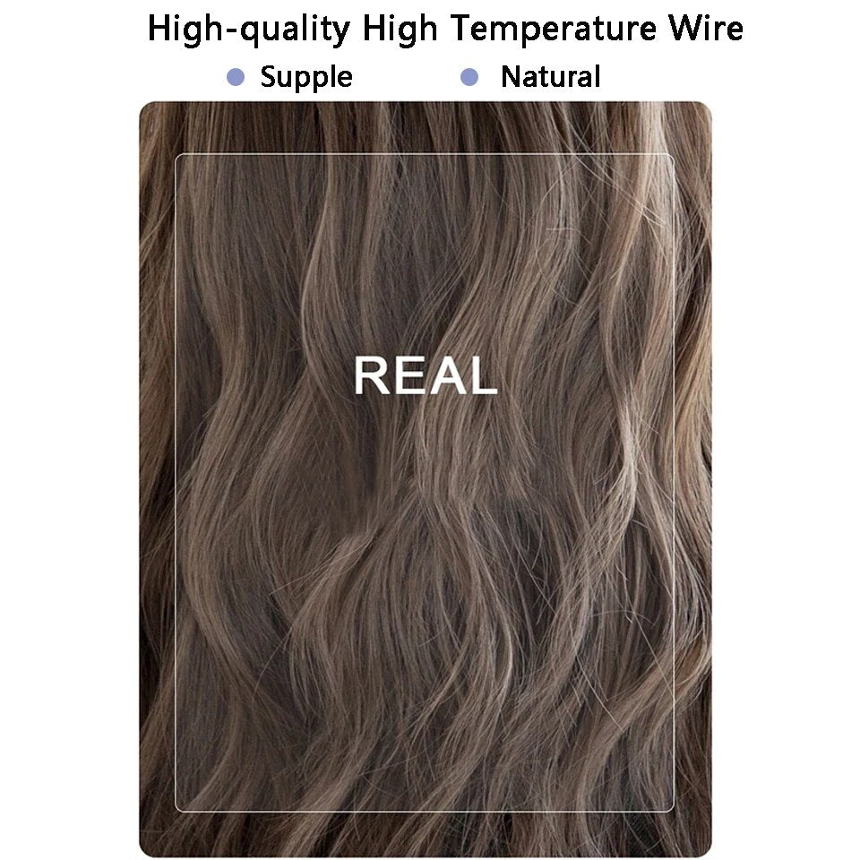 SHANGKE Synthetic Wigs For Women Daily Cosplay Long Water Wave  Lolita Wig With Bangs Cold Brown Heat Resistant Hair Bob Wig