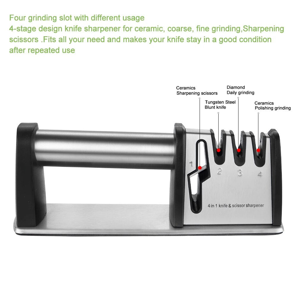 Professional Knife Sharpener 4 Stages Kitchen Sharpening Stone Grinder scissors knives Whetstone Diamond Ceramic Sharpener Tool