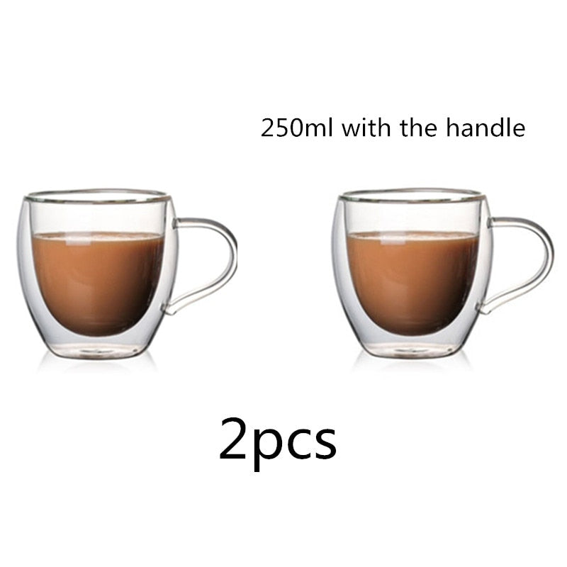 2-4-6Pcs/set  80/250/350/450ML Double Wall Glass Cup Transparent Handmade Heat Resistant Tea Drink Cups Espresso Coffee Cup Set