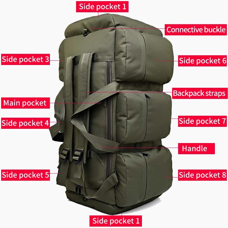 90L Large Capacity Men's Travel Bags Canvas Military Tactical Backpack Waterproof Hiking Climbing Camping Rucksack Bags XA216K