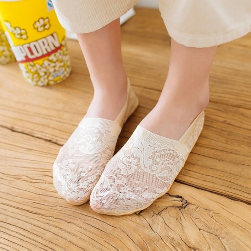 10 Pairs yaz yeni moda dantel çiçek kadın görünmez çorap Antiskid nefes tekne çorap ayak bileği çorap