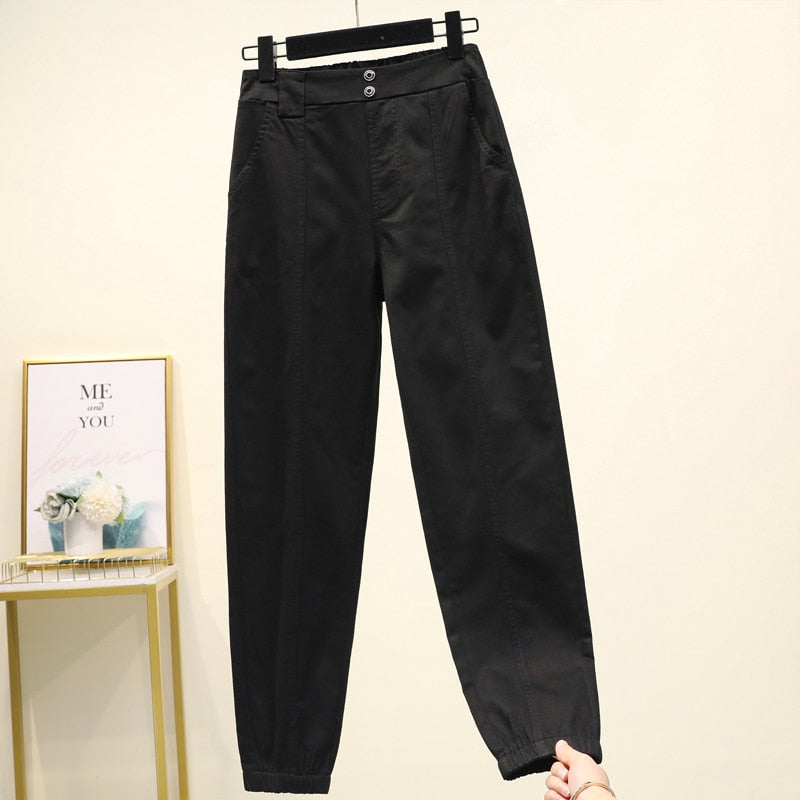 Cargo Pants  Women  High Waist  Plus Size  Casual Loose  Elastic Waist Ankle-length Army Green Black  Trousers Women 4XL 5XL