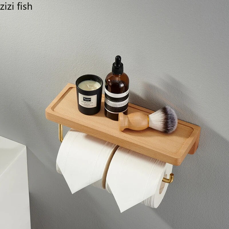 Toilet Roll Holder Brass Wood Napkin Holder Tissue Box Toilet Paper Holders Home Wall-mounted Storage Rack Paper Towel Holder