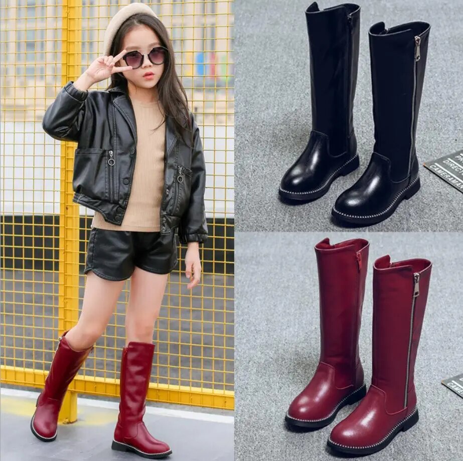 Kids Casual Shoes 2022 Autumn Winter Children Fashion Mid Calf Snow Boots Brand Black Shoes Girls Genuine Leather Fashion Boots