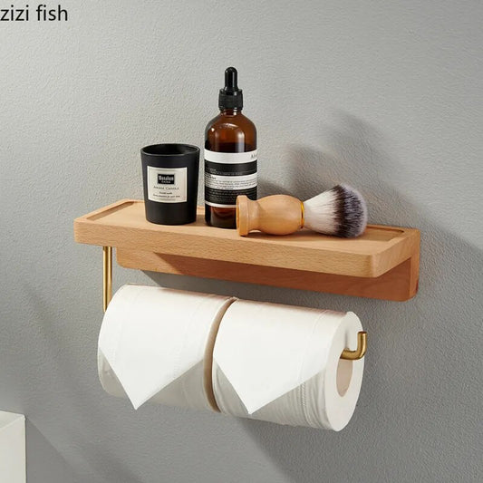 Toilet Roll Holder Brass Wood Napkin Holder Tissue Box Toilet Paper Holders Home Wall-mounted Storage Rack Paper Towel Holder