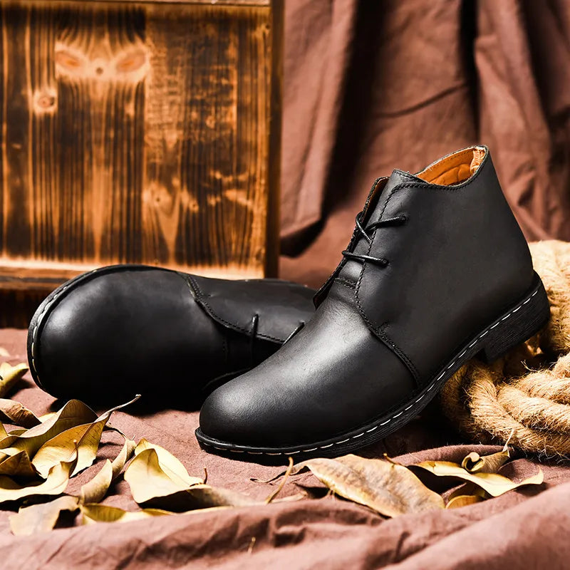 Handmade Men Boots Genuine Leather Men Snow Leather Boots WaterProof Work Safety Winter Ankle Boots Shoes