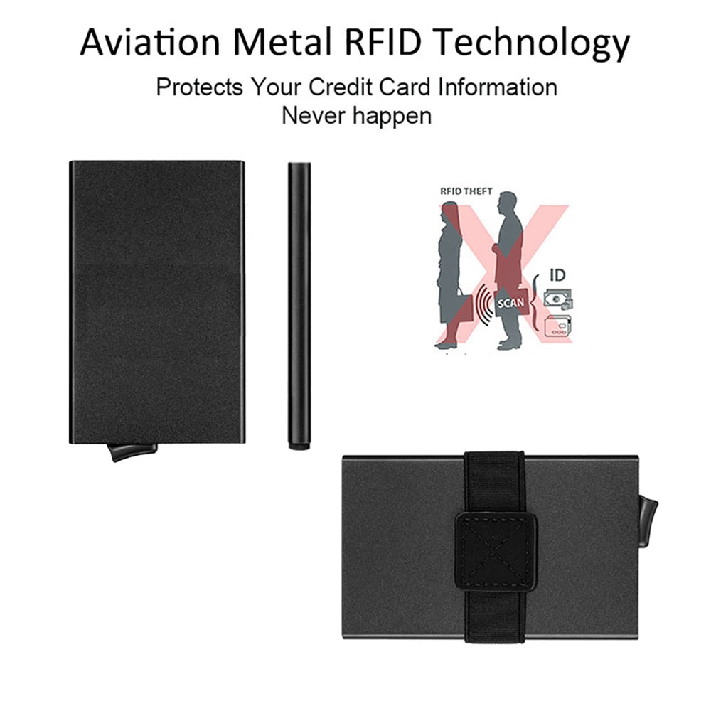 Luxury Brand Aluminum Business ID Bank Cardholder Mini PU leather RFID Blocking Wallet Men Women Credit Card Holders