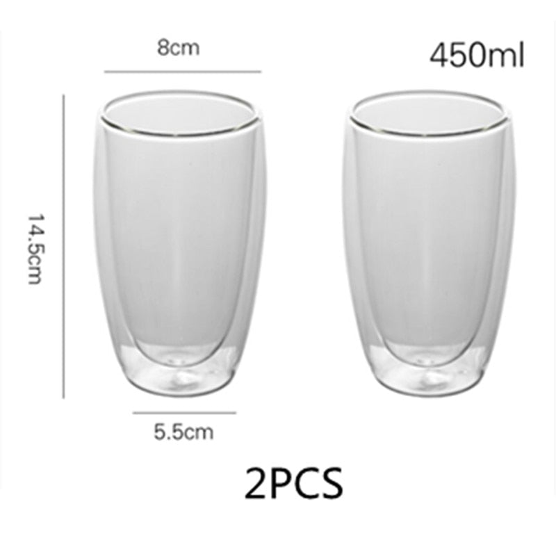 2-4-6Pcs/set  80/250/350/450ML Double Wall Glass Cup Transparent Handmade Heat Resistant Tea Drink Cups Espresso Coffee Cup Set