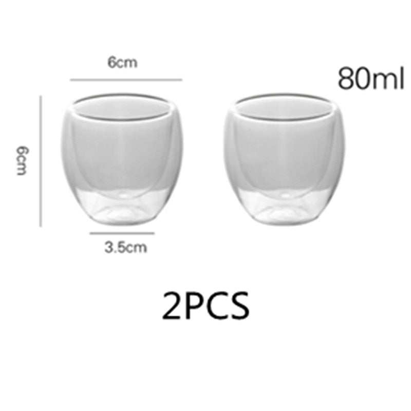 2-4-6Pcs/set  80/250/350/450ML Double Wall Glass Cup Transparent Handmade Heat Resistant Tea Drink Cups Espresso Coffee Cup Set