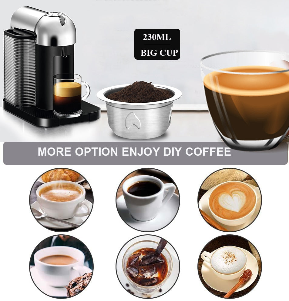 2 IN 1Reusable Vertuo Coffee Capsule Steel Stainless Metal for Nespresso Vertuoline Plus Machine Cream Coffee Filter