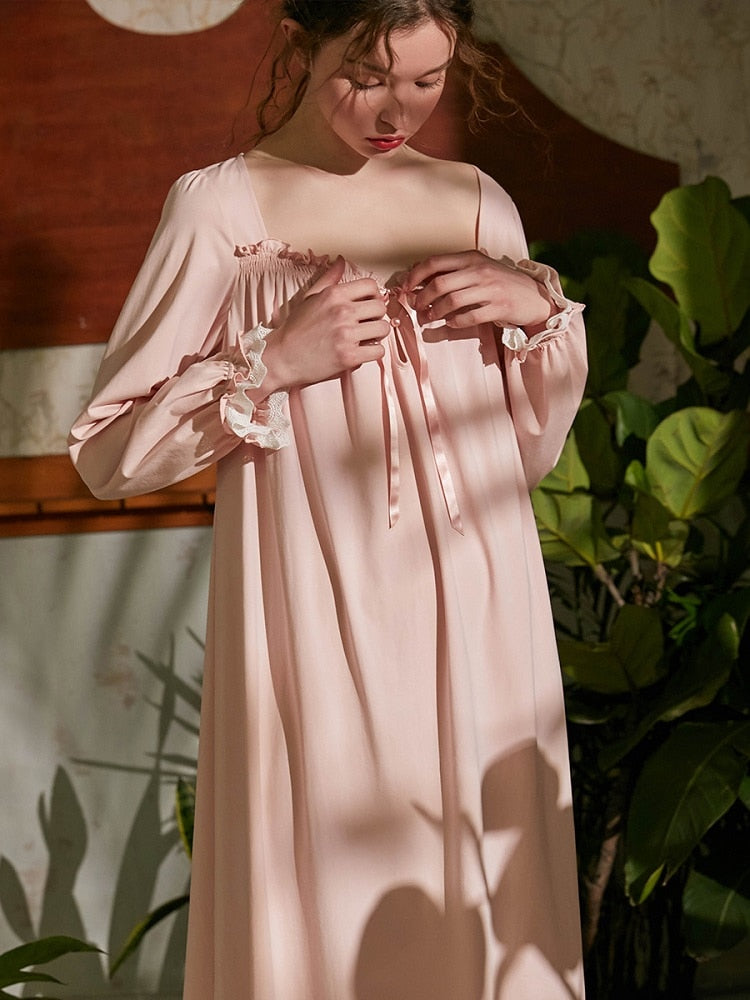 Vintage Cotton Women's Long Nightgowns Long Sleeve Elegant Autumn Spring Female Princess Sexy Loose Nightshirts