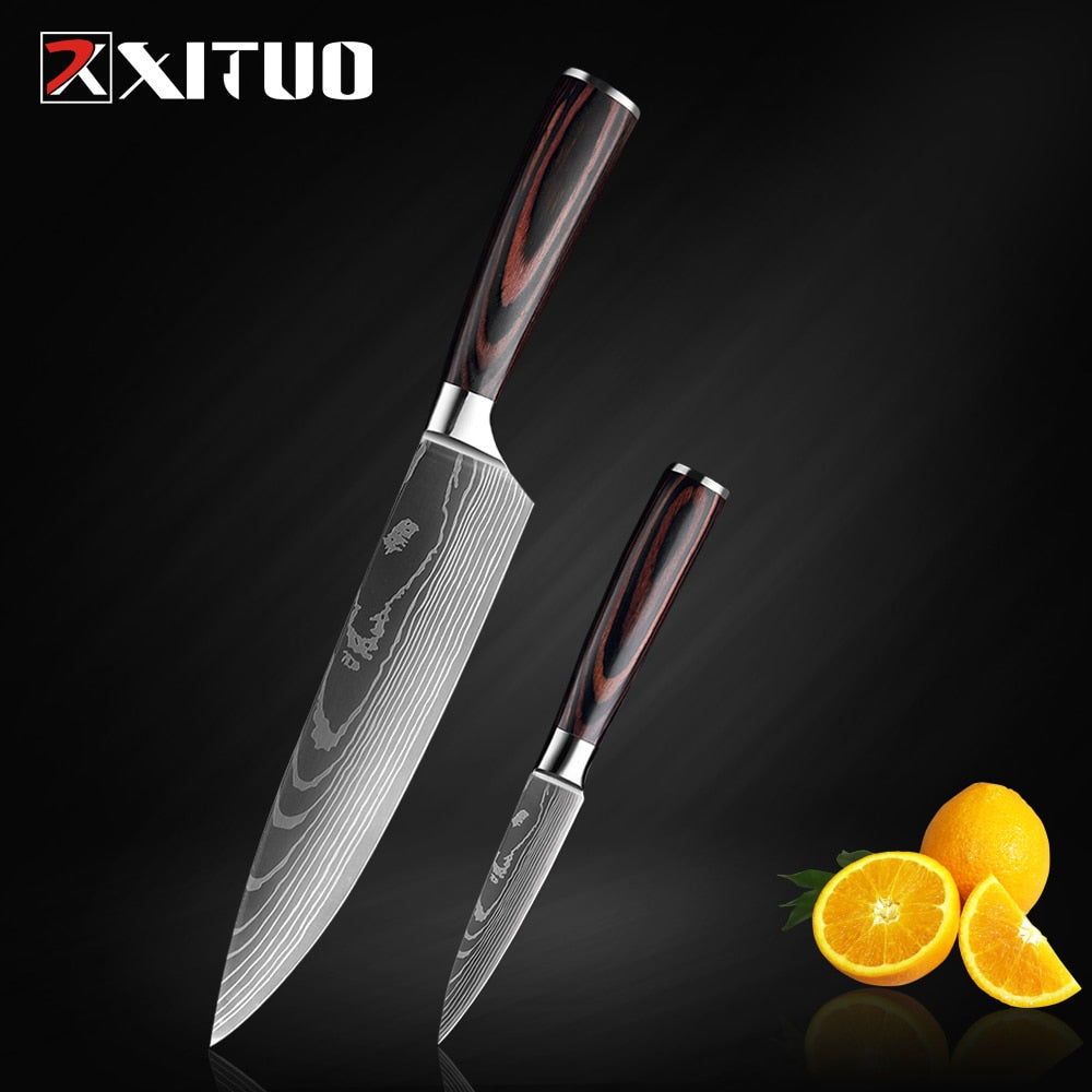 XITUO Kitchen Knife Japanese Knife Cooking Set 3" 5" 7" 8" inch+Laser Damascus Pattern Paring Fruit Vege Chef Knife Kitchen Tool