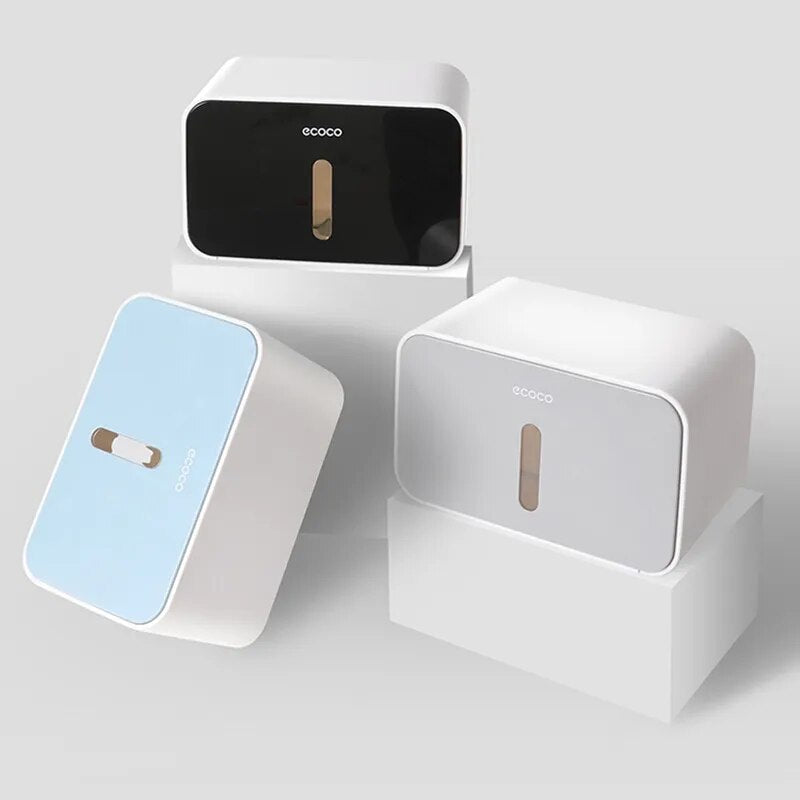 ECOCO Waterproof Toilet Paper Holder Plastic Wall Mounted For Toilet Paper Towel Bathroom Shelf Storage Box Tray Roll Holder