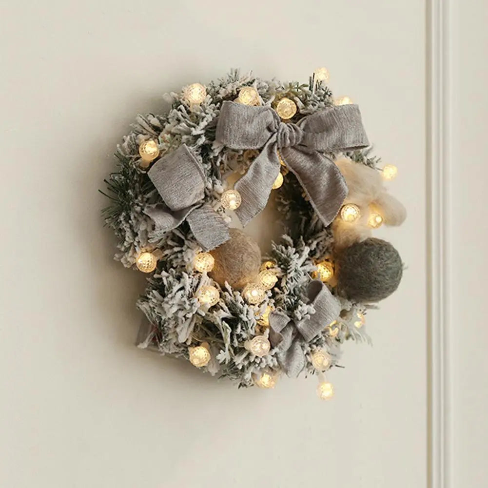 30CM Christmas Artificial Rattan Flower Door Hanging Wreath with String Light Wall Decoration for Home Festival Party #EW