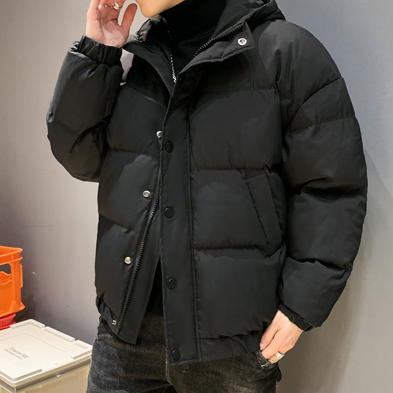 Tops 2023 Autumn Winter Men's Casual Hooded Bread Cotton-Padded Jackets Solid Color Outwear Thick Parkas Loose Warm Coat Clothes