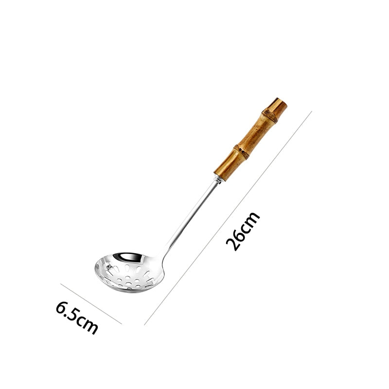 Metal Colander Stainless Steel Spoon Noodle Spoon Colander Bamboo Handle Practical Pasta Tools Soup Scoop Kitchen Accessories