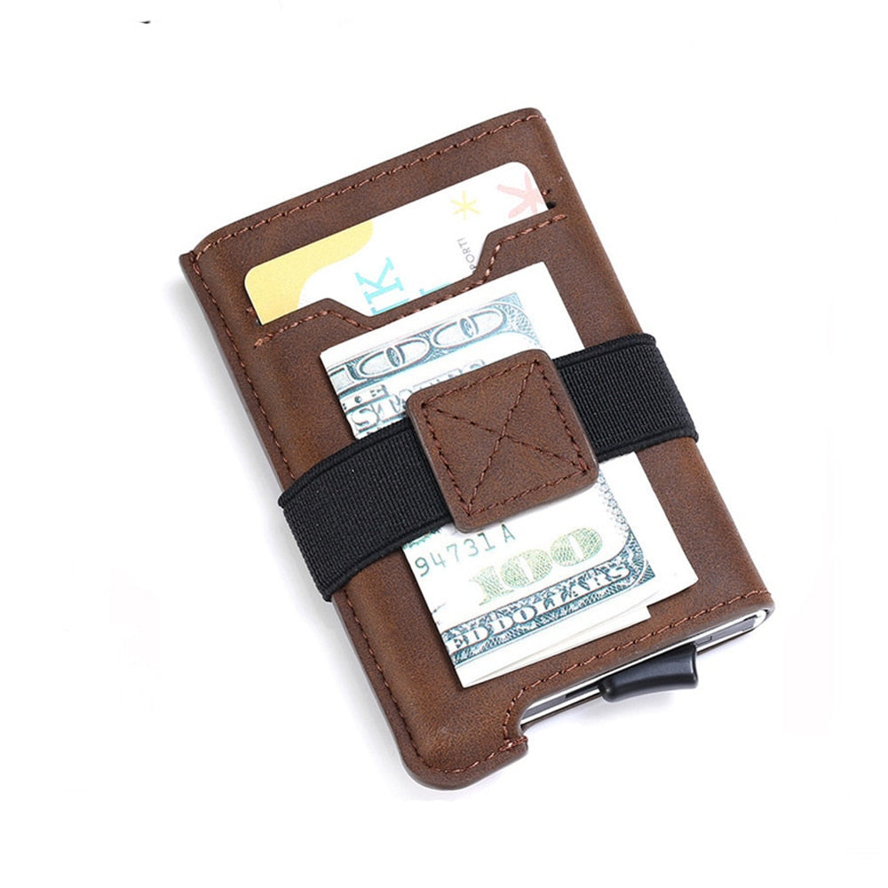 Luxury Brand Aluminum Business ID Bank Cardholder Mini PU leather RFID Blocking Wallet Men Women Credit Card Holders