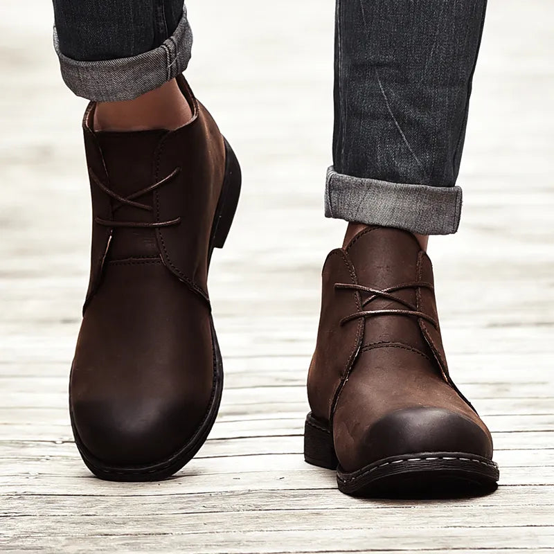 Handmade Men Boots Genuine Leather Men Snow Leather Boots WaterProof Work Safety Winter Ankle Boots Shoes