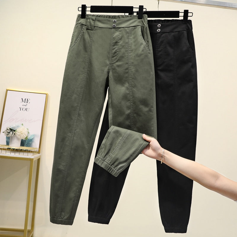 Cargo Pants  Women  High Waist  Plus Size  Casual Loose  Elastic Waist Ankle-length Army Green Black  Trousers Women 4XL 5XL
