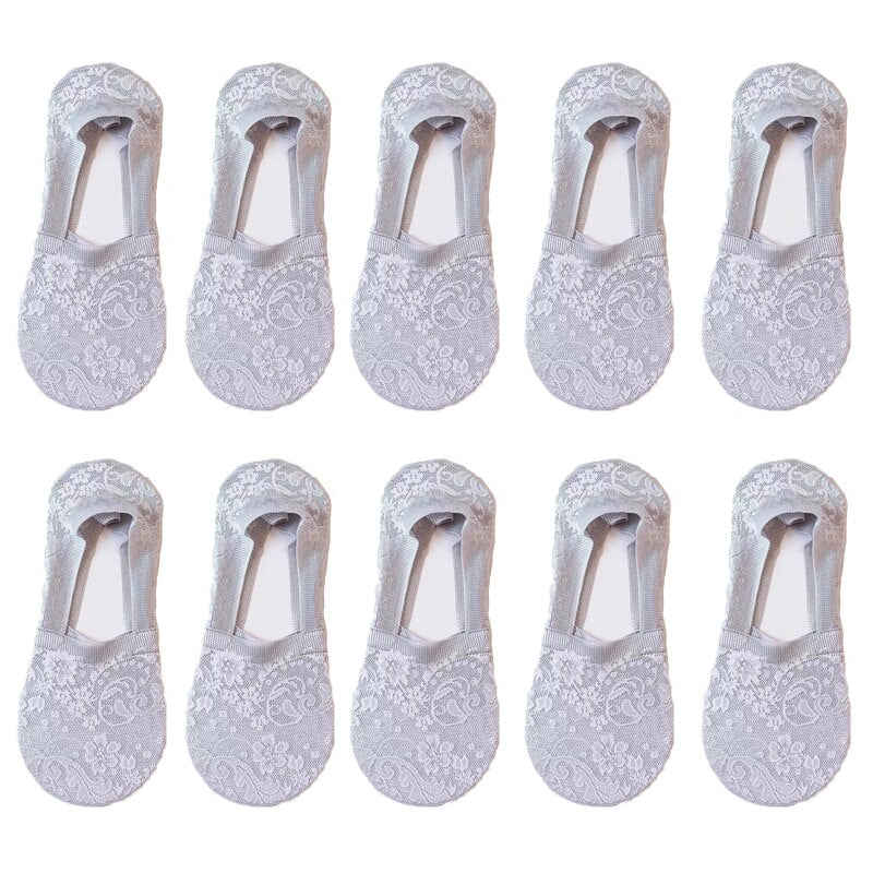 10 Pairs yaz yeni moda dantel çiçek kadın görünmez çorap Antiskid nefes tekne çorap ayak bileği çorap