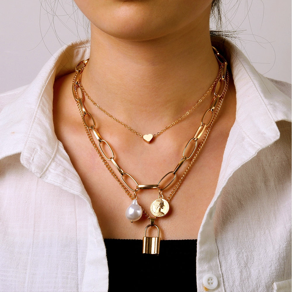 Vintage Geschnitzt Münze Dicke Kette OT Schnalle Halskette Bohemian Punk Metall Münze Kragen Halsband Halskette Mode Frauen Punk Schmuck