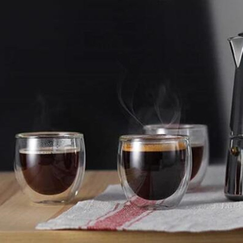 2-4-6Pcs/set  80/250/350/450ML Double Wall Glass Cup Transparent Handmade Heat Resistant Tea Drink Cups Espresso Coffee Cup Set